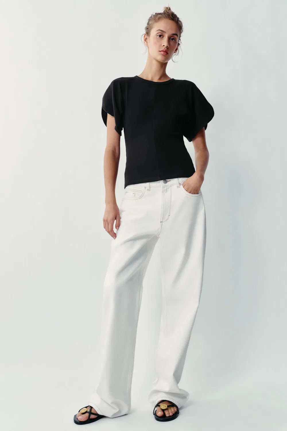 Футболка с широкими рукавами ZARA, Black