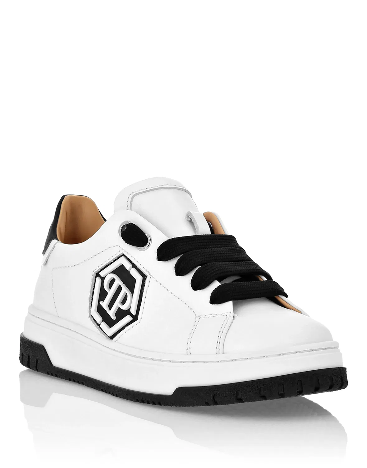 Детские кроссовки низкие с кожаным верхом Hexagon PHILIPP PLEIN, White/Black