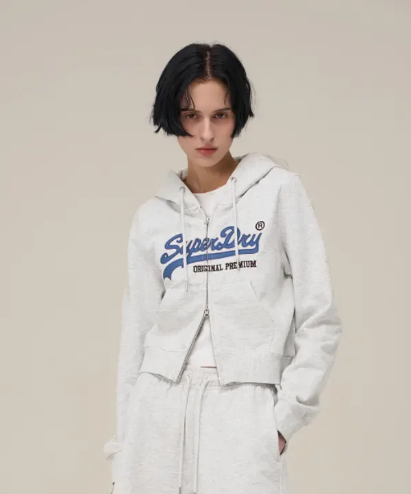 Худи-оверсайз с принтом, винтажное лого, Superdry, светло-серый