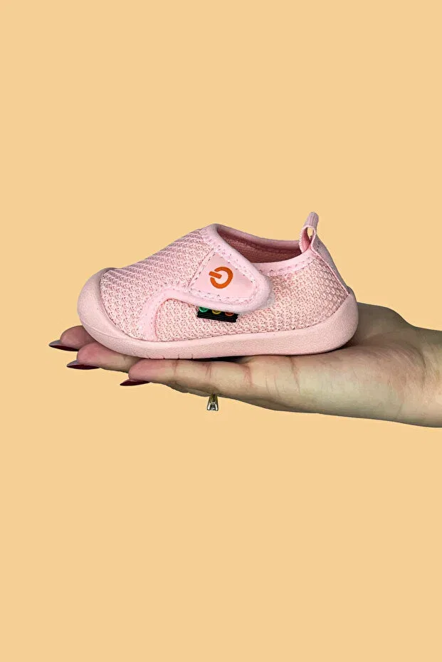 Детские кроссовки для девочек с принтом Mamba kids pink barefoot non-slip flexible sole velcro first step casual shoes Mumenim, Pink — фото 2