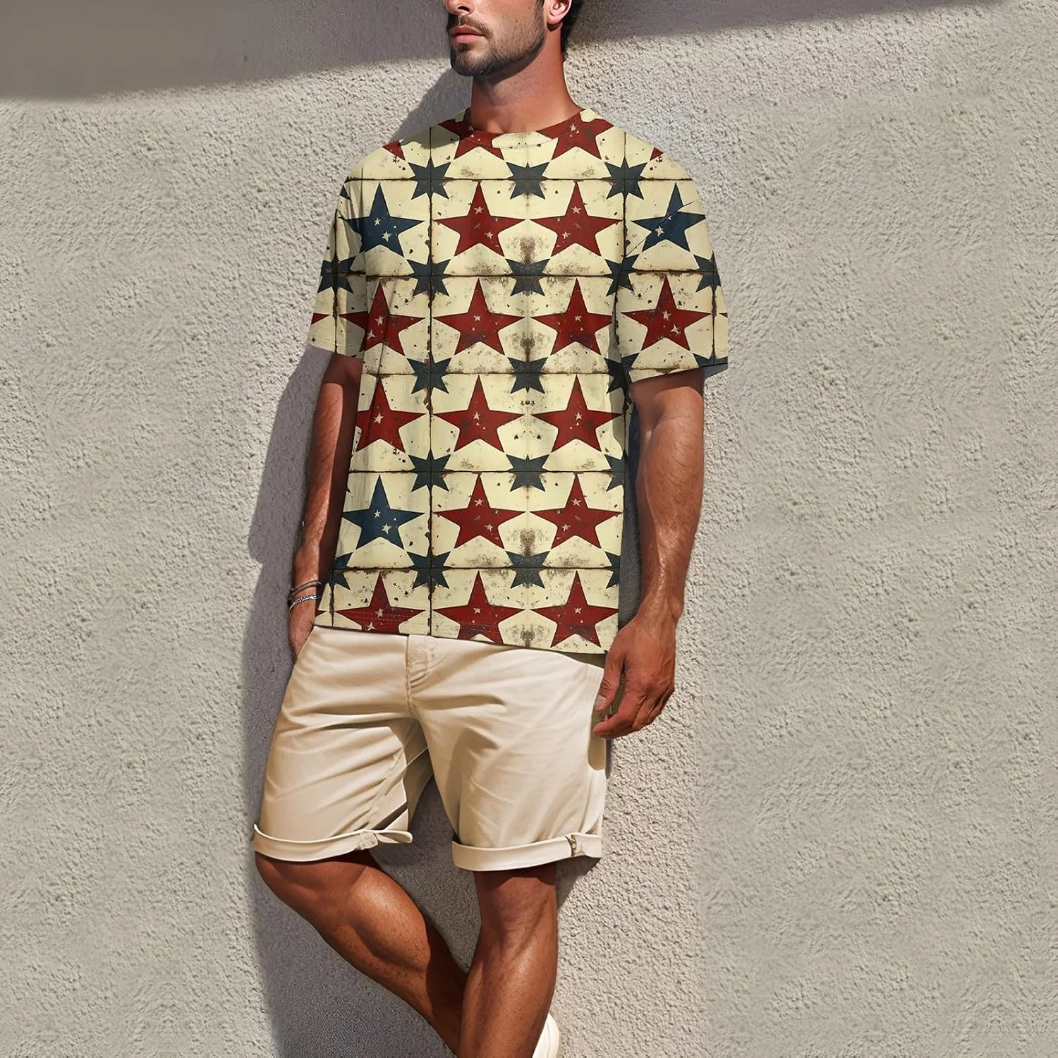 Мужская футболка с принтом Tie Dye 4Th Of July, Beige — фото 4