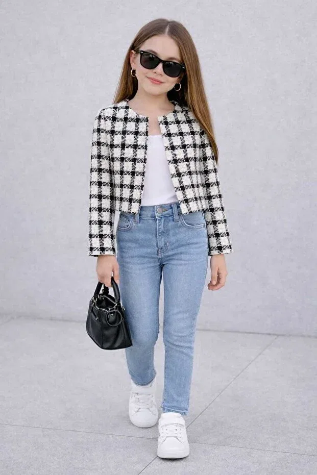 Детский блейзер для девочек в клетку Cınartarzbutik, White