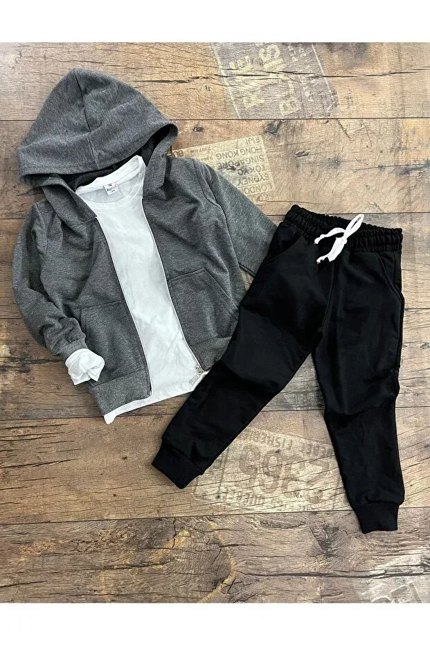 Детский комплект свитшот и брюки для девочек с капюшоном Yarenkids, Dark Gray — фото 2