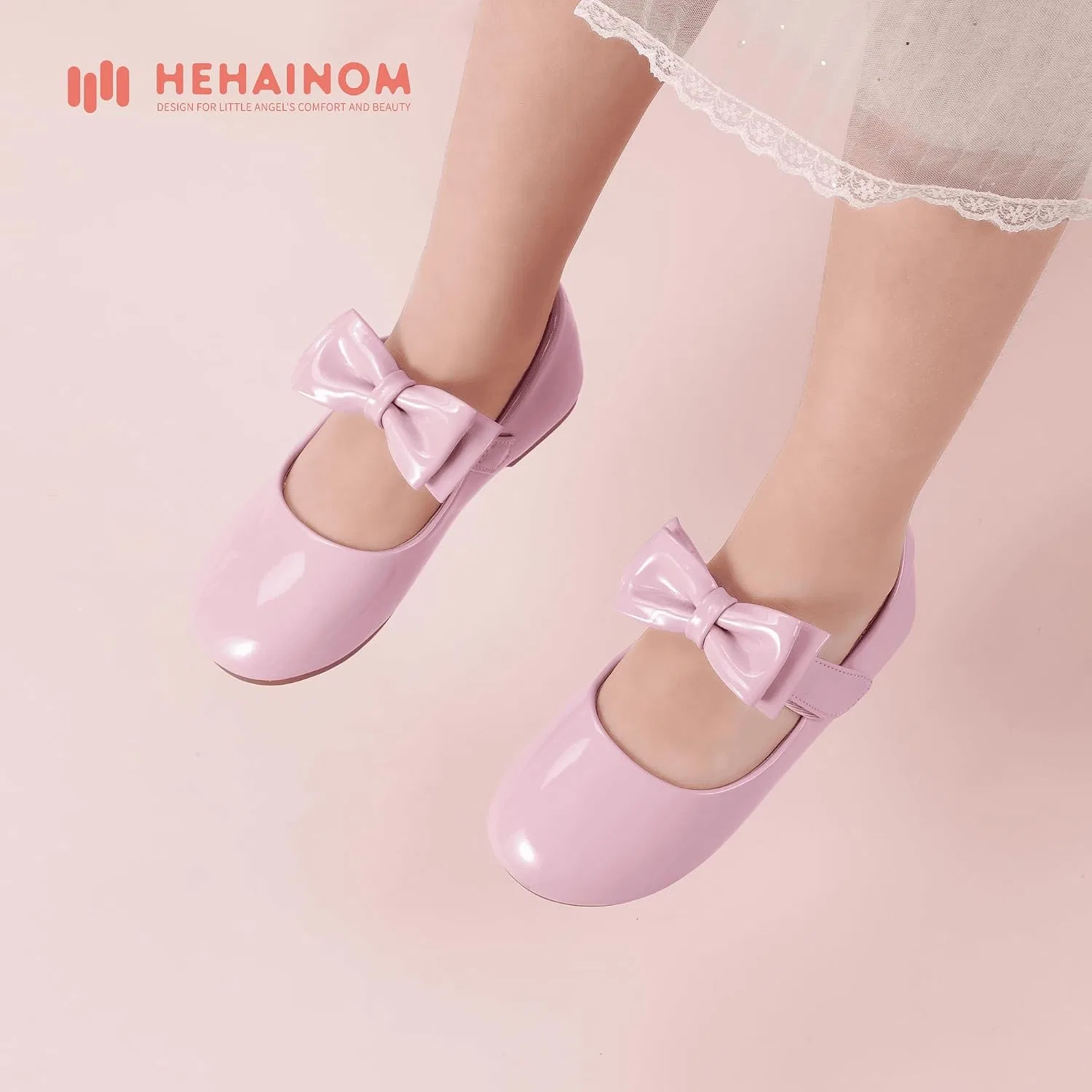 Детские балетки для девочек с цветочным принтом Hehainom, Alisa Pink Patent — фото 3