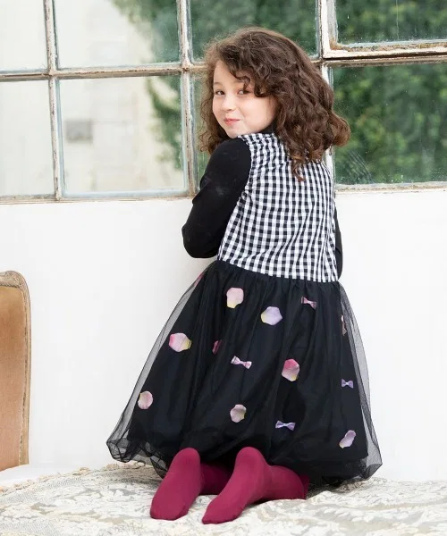 Детское платье для девочек с принтом, модель Flower and Ribbon, panpantutu, Black
