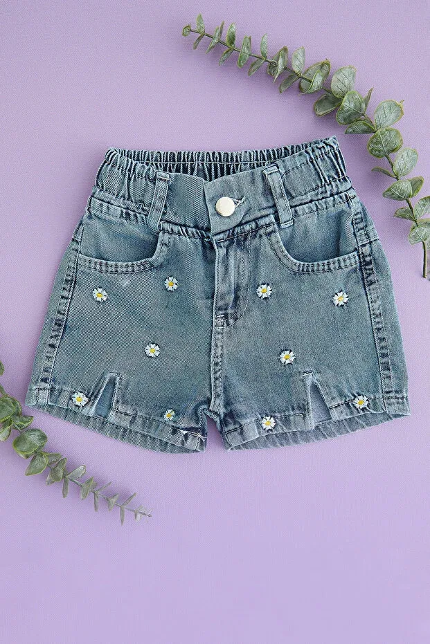 Детские шорты для девочек с вышивкой Fulla Moda, Ice Blue — фото 3