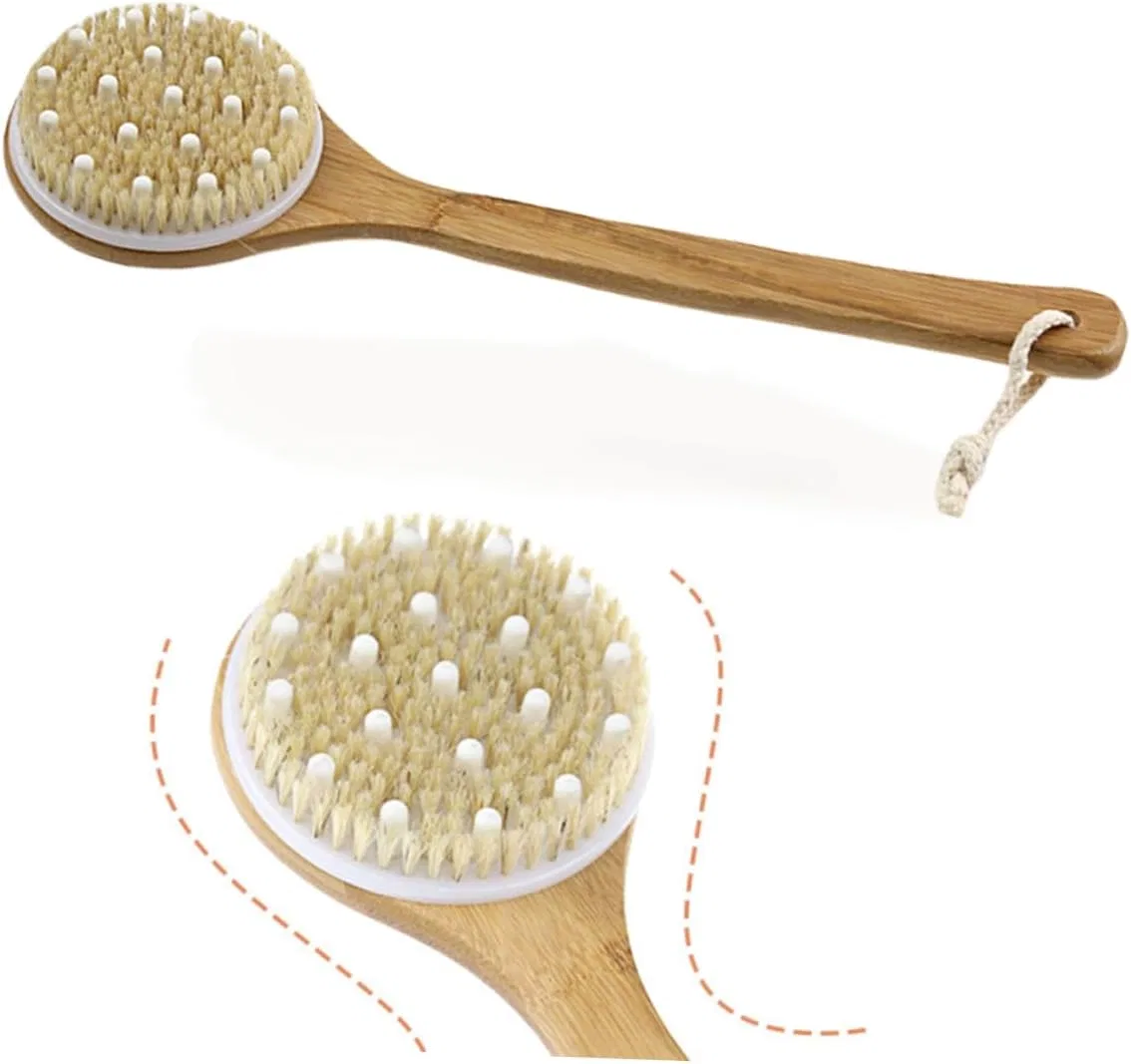 Щетка для тела с длинной ручкой HAPINARY, щетина, коричневая, 40x11x3.4 см — фото 4