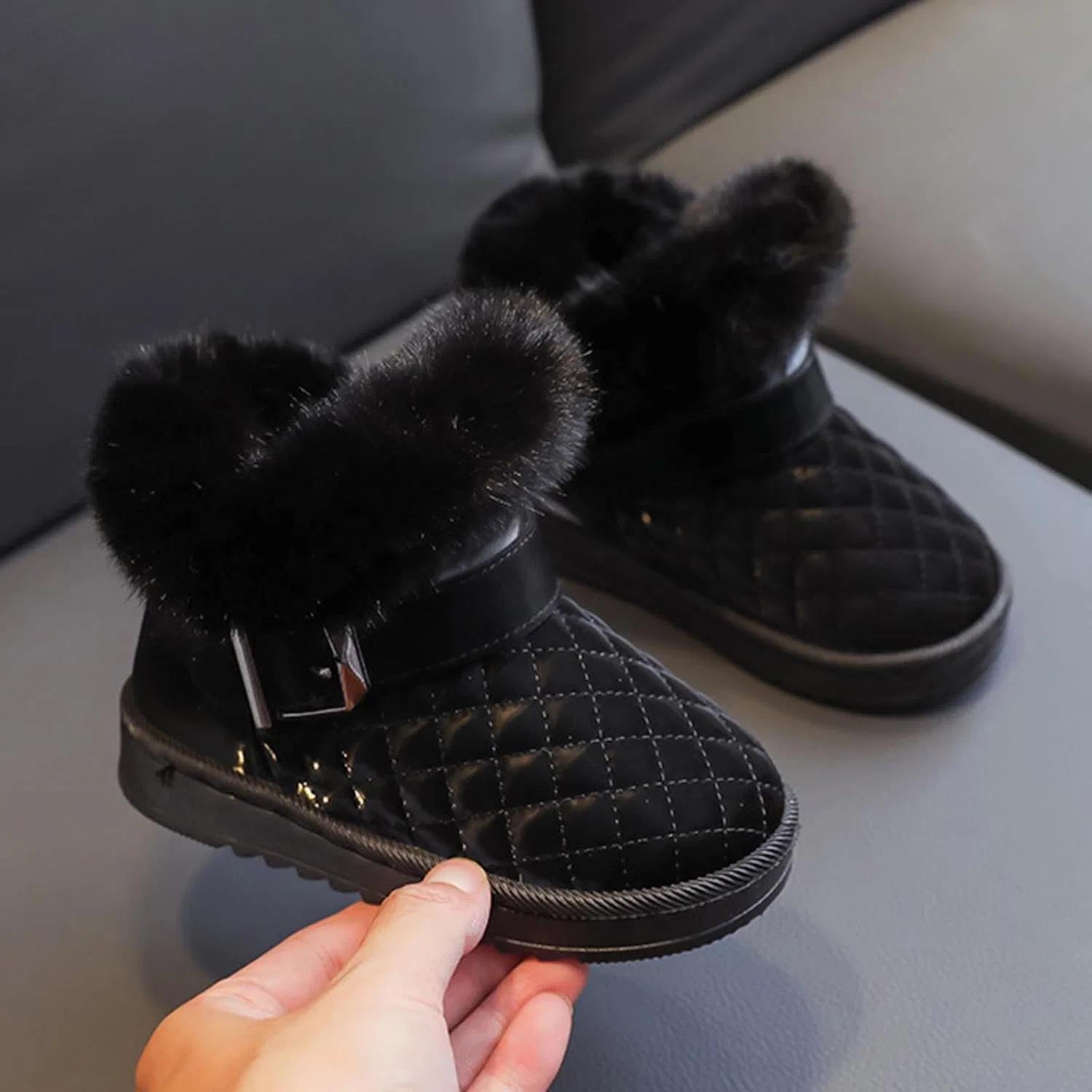 Детские зимние ботинки для девочек с бантом и мехом ZDZZHYO, Black — фото 3