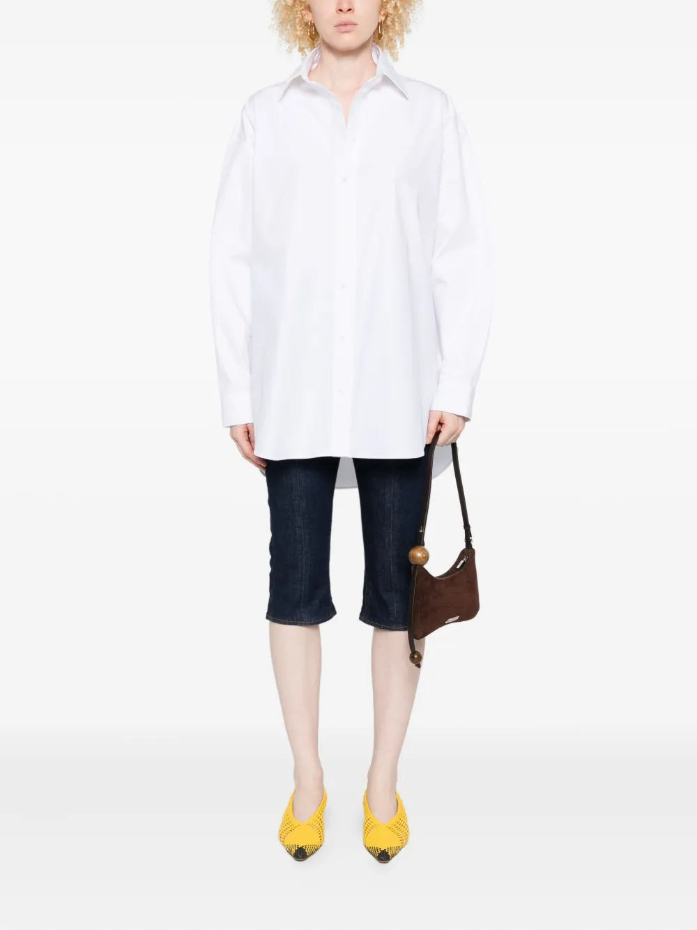 Рубашка с длинными рукавами и закругленным подолом JACQUEMUS, белый — фото 2
