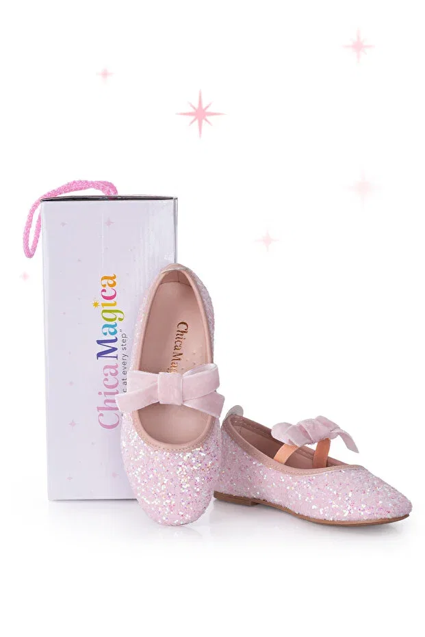 Детские балетки для девочек из велюра Luna Velvet Bow Chica Magica, Powder — фото 3