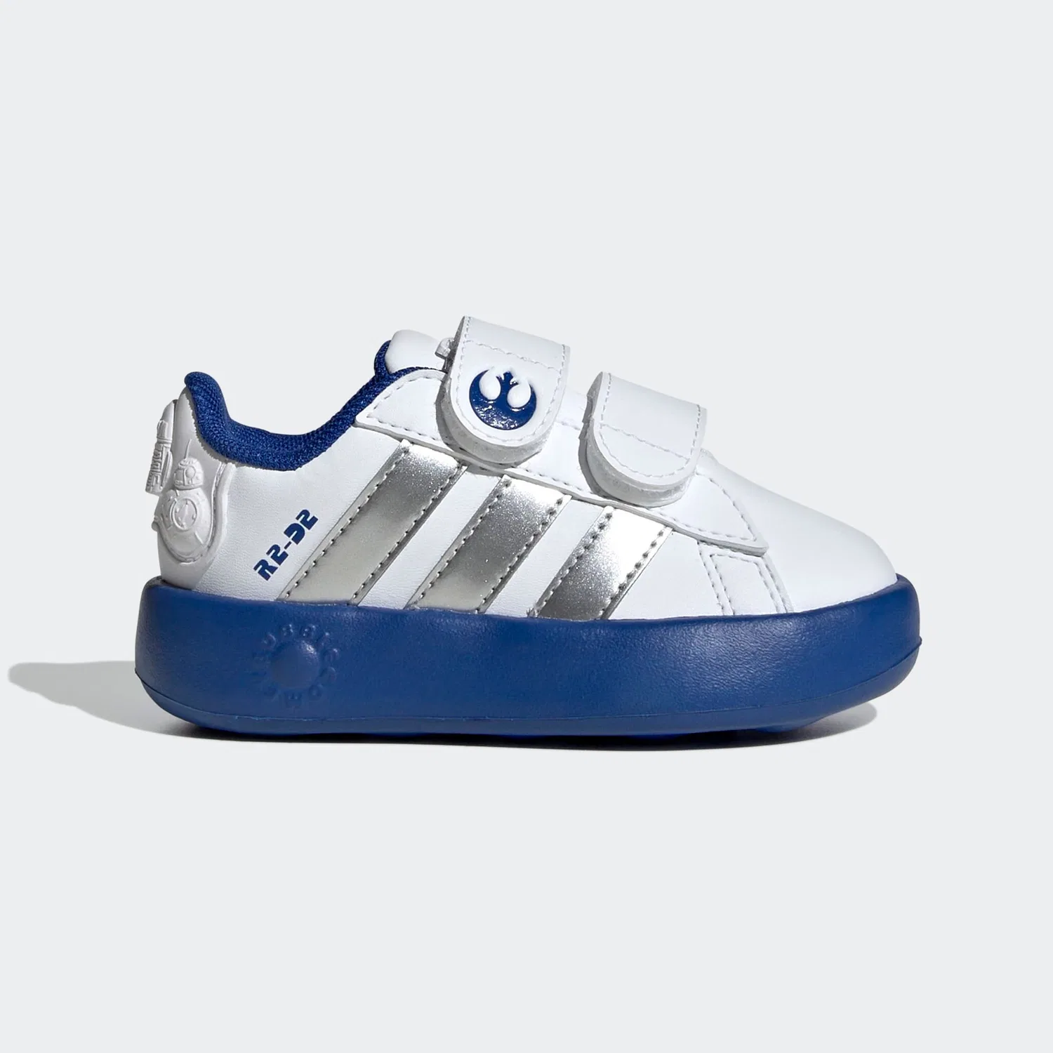 Детские кеды на липучке Adidas Star Wars Grand Court 2.0, Cloud White/Silver Metallic/Royal Blue — фото 2