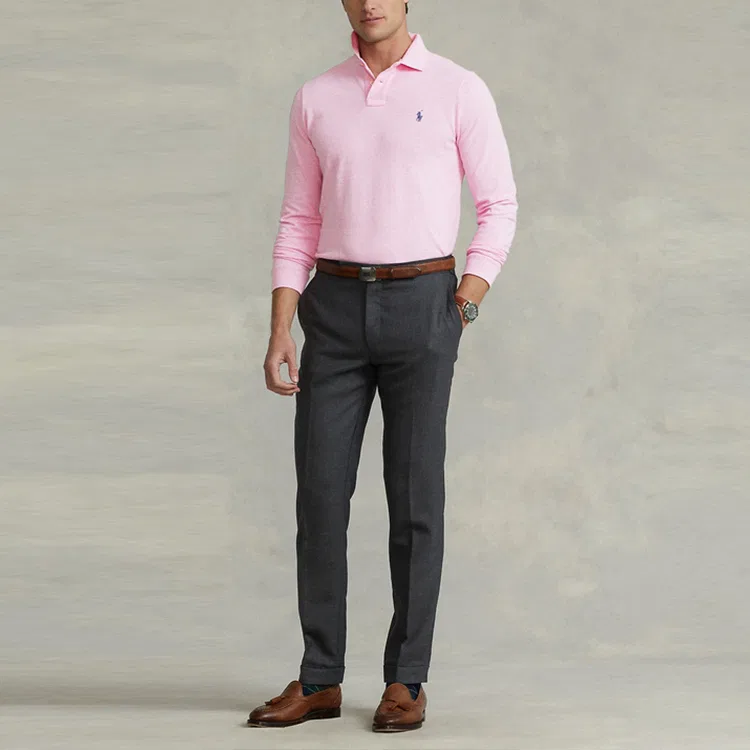 Мужское поло с коротким рукавом Custom Slim Fit Polo Ralph Lauren, Pink — фото 3