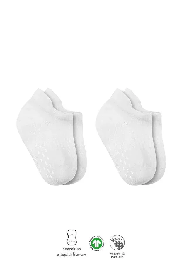 Детские носки хлопковые Organic Baby Kids 2-Piece Basic Combed Cotton Non-Slip Sneakers Socks Bistyle, White-White