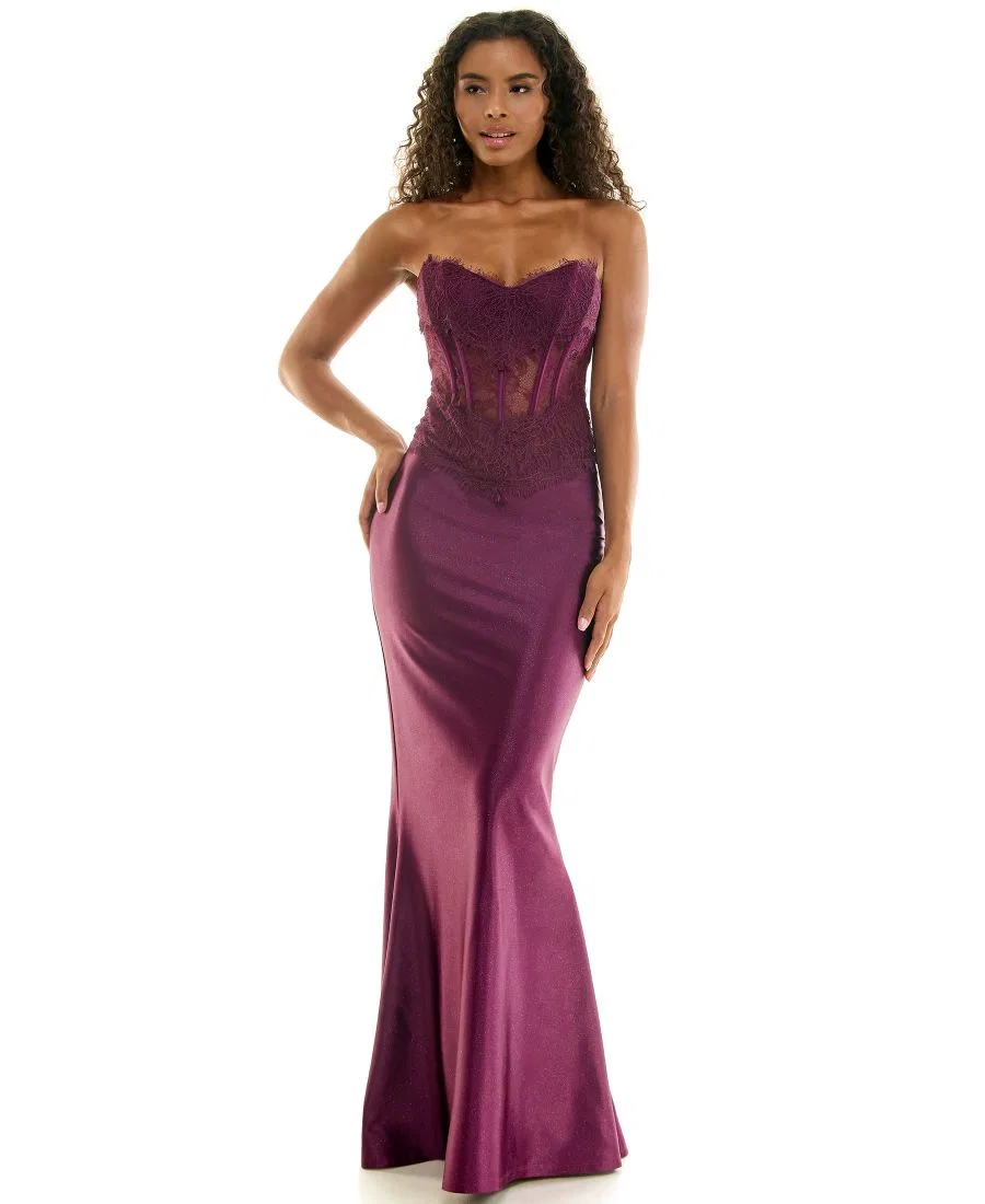 Платье с корсетом, кружевной аппликацией и блестками, модель Corset Lace Glitter Satin SENI & CADE, Plum