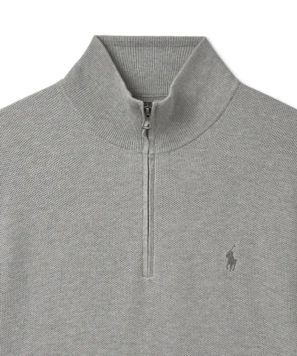 Свитер с четверть-застежкой, хлопковый, Polo Ralph Lauren, серый — фото 3
