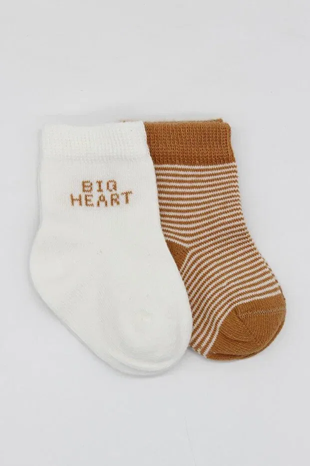 Детский комплект носков с принтом Organic 2-piece big heart seamless combed cotton socks set for baby and child Bistyle, Hardal — фото 4