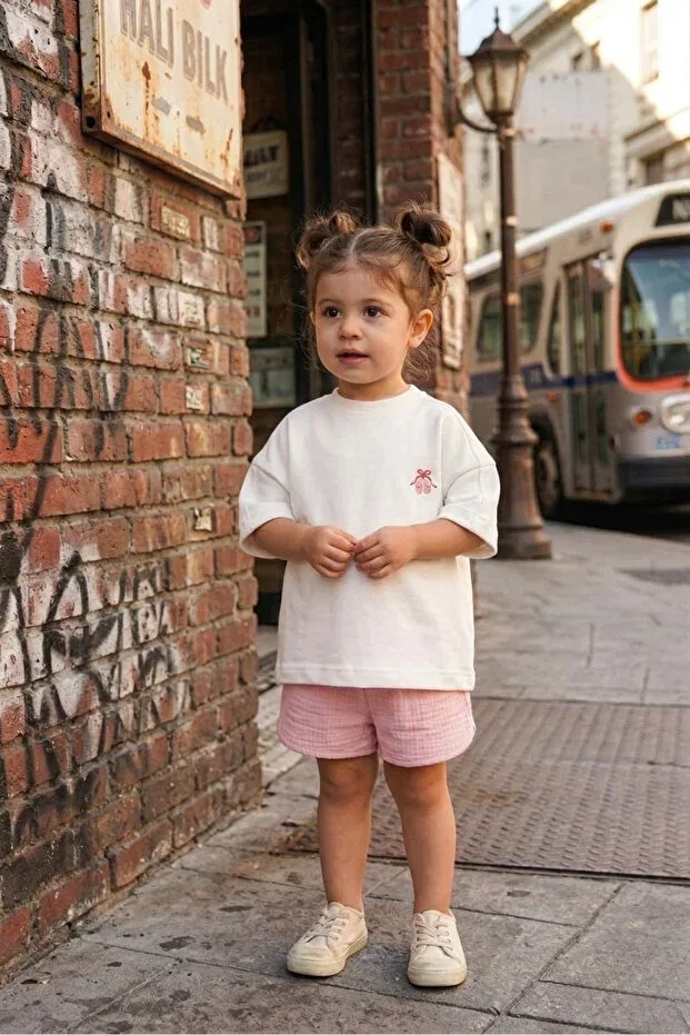 Детская футболка оверсайз с вышивкой Elibaby, Pink Embroidery — фото 4