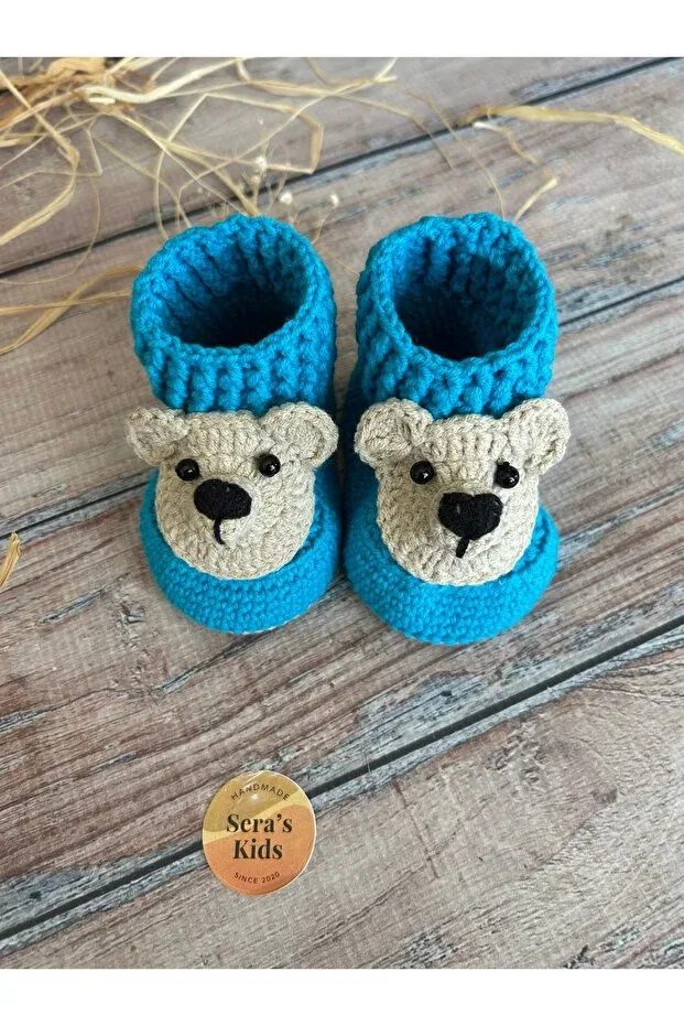 Детские зимние ботинки для мальчиков с принтом Teddy Bear Pattern Seraskids, Blue — фото 3