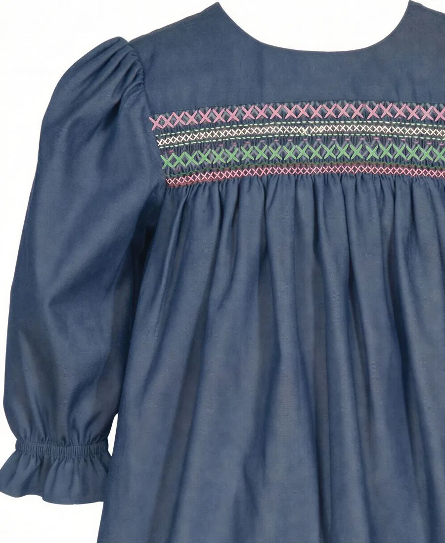 Платье с длинным рукавом, с вышивкой Bonnie Baby, Denim — фото 3
