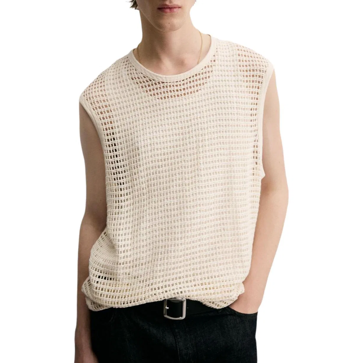 Мужская майка без рукавов с круглым вырезом Raw White ZARA, White — фото 4