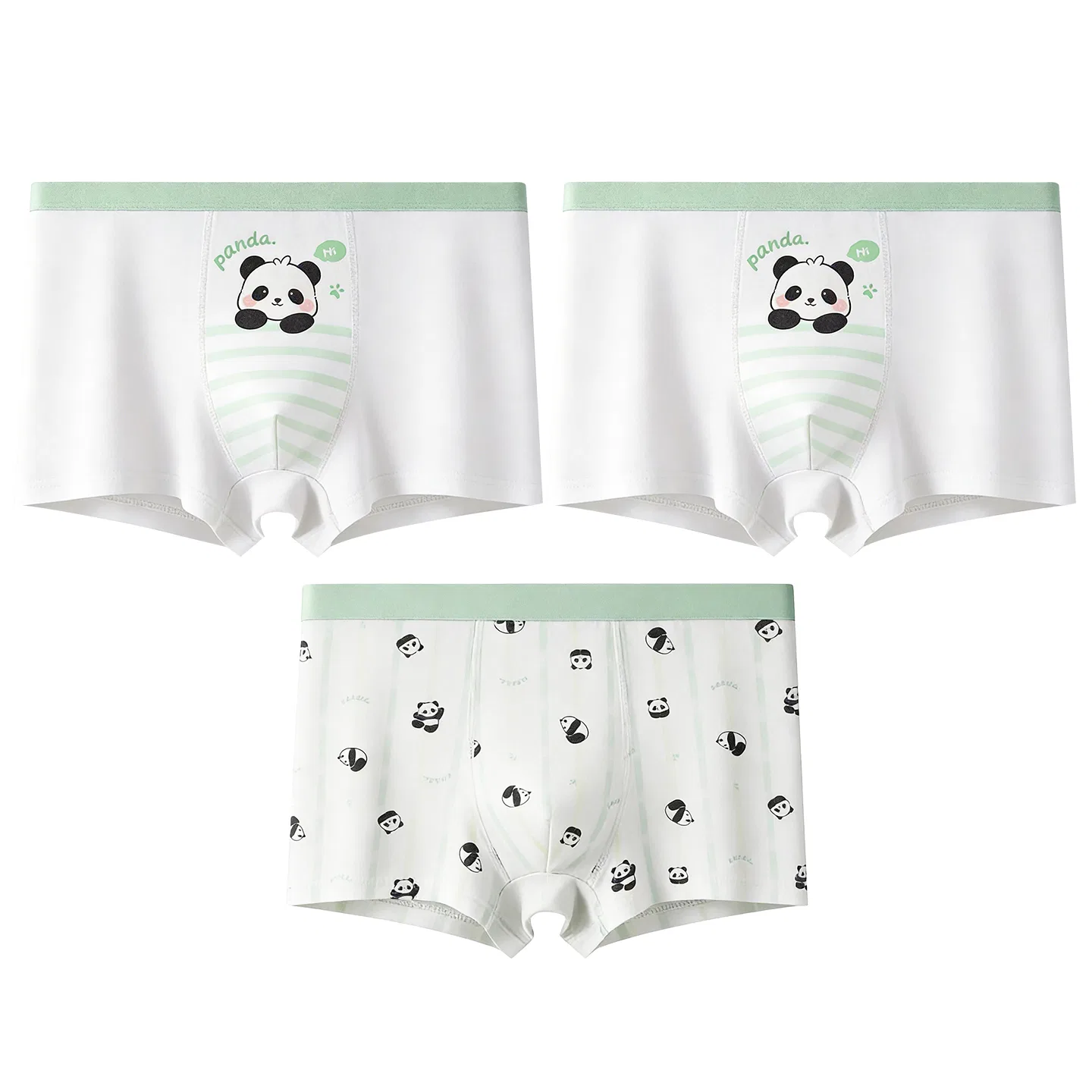 Детские трусы из хлопка с принтом Red Bean, Plain White Front Panda *2 - Plain White Striped Panda *1