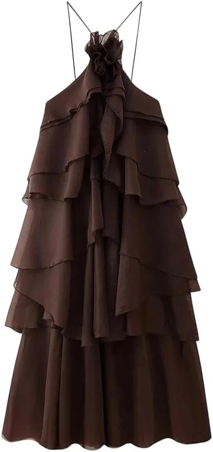 Женское вечернее платье без бретелек с V-образным вырезом, Dark Brown