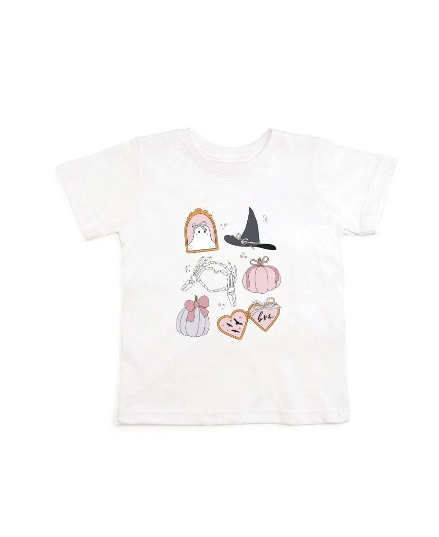 Детская футболка с коротким рукавом с хэллоуинским принтом Spooky Girlie Sweet Wink, White