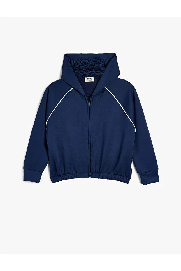 Детское худи для девочек с капюшоном из модала Zip Long Sleeve Modal Blended Hooded Koton, Navy Blue