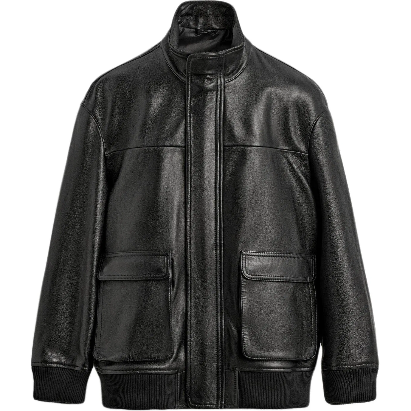 Мужская кожаная куртка с молнией ZARA, Black
