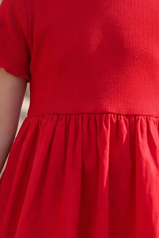 Детское платье для девочек с коротким рукавом Balloon Dress Minipodyum, Red — фото 4