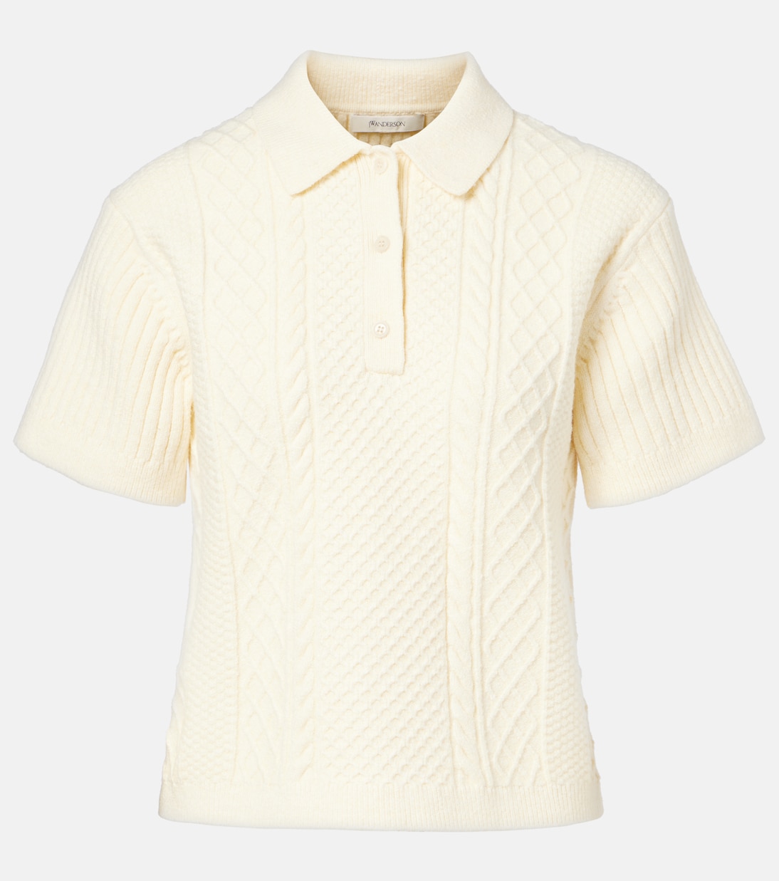 

Рубашка-поло из смеси шерсти и хлопка, трикотажная косичка JW Anderson, экрю