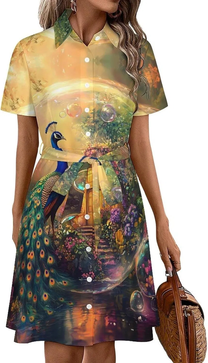 Женское платье-рубашка с коротким рукавом, Peacock, чёрный
