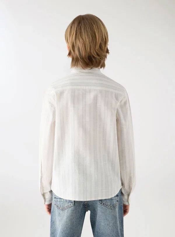 Рубашка полосатая A righe effetto - shirt Terranova, Bianco Lana, белый — фото 3
