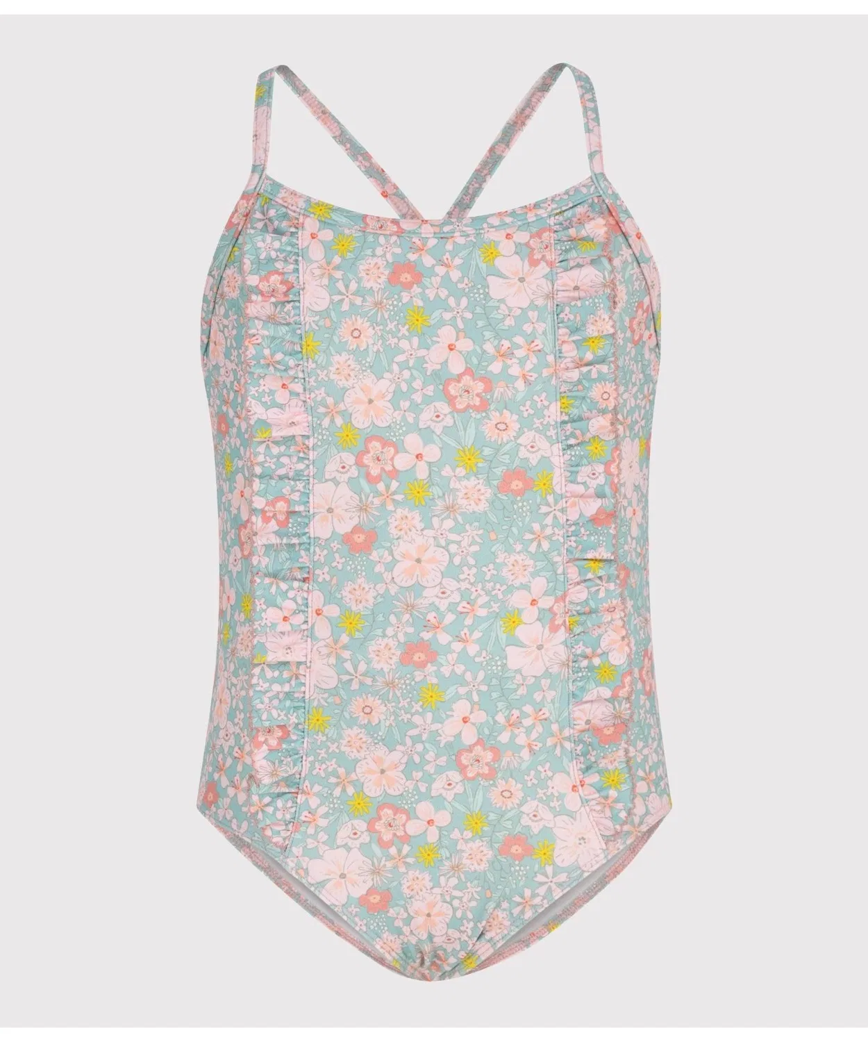 Детское платье-купальник с цветочным принтом и рюшами PETIT BATEAU, Light Blue
