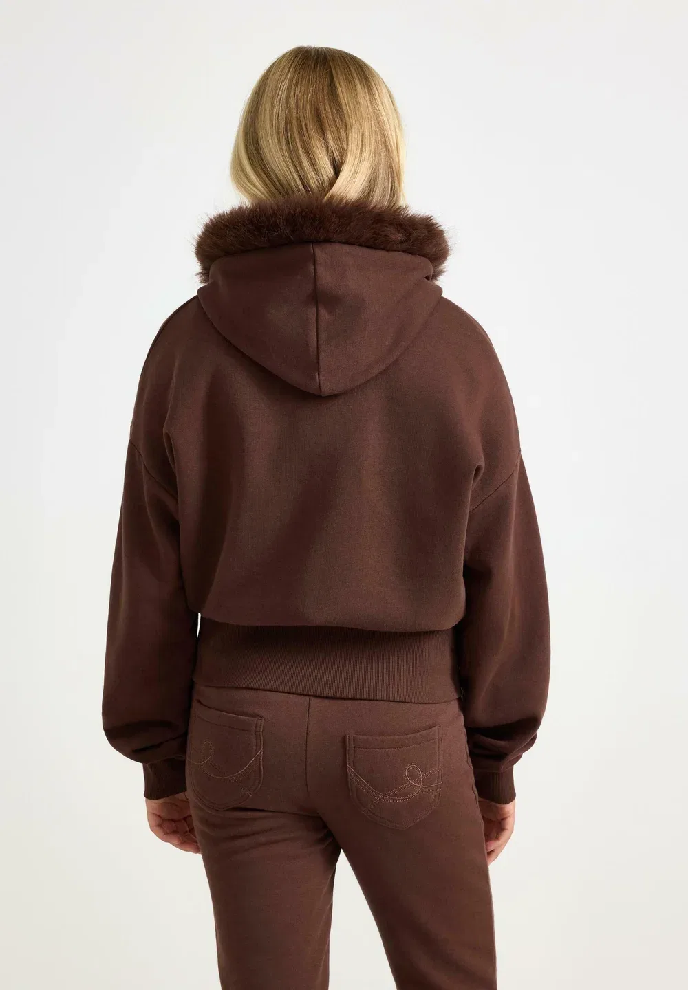Толстовка с капюшоном и искусственным мехом на молнии Lindex, Dark Brown — фото 3