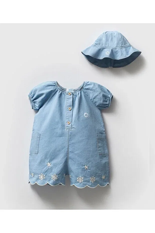 Детский джинсовый комбинезон для девочек с коротким рукавом Noynoy Baby, Blue