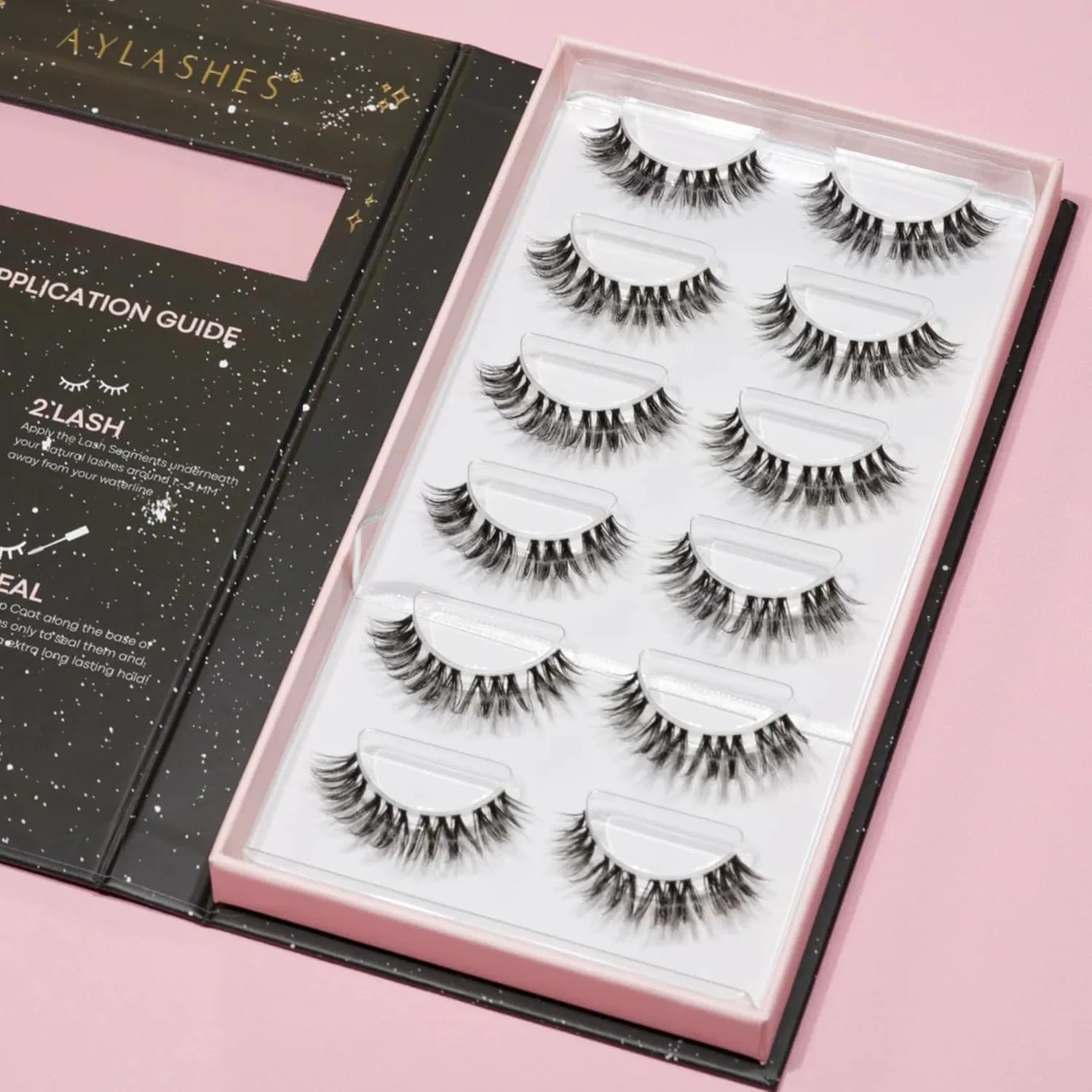 Набор для наращивания ресниц DIY, 5 пар ресниц 12-14 мм, Aylashes, 1 набор, Black Eyelash Glue — фото 3