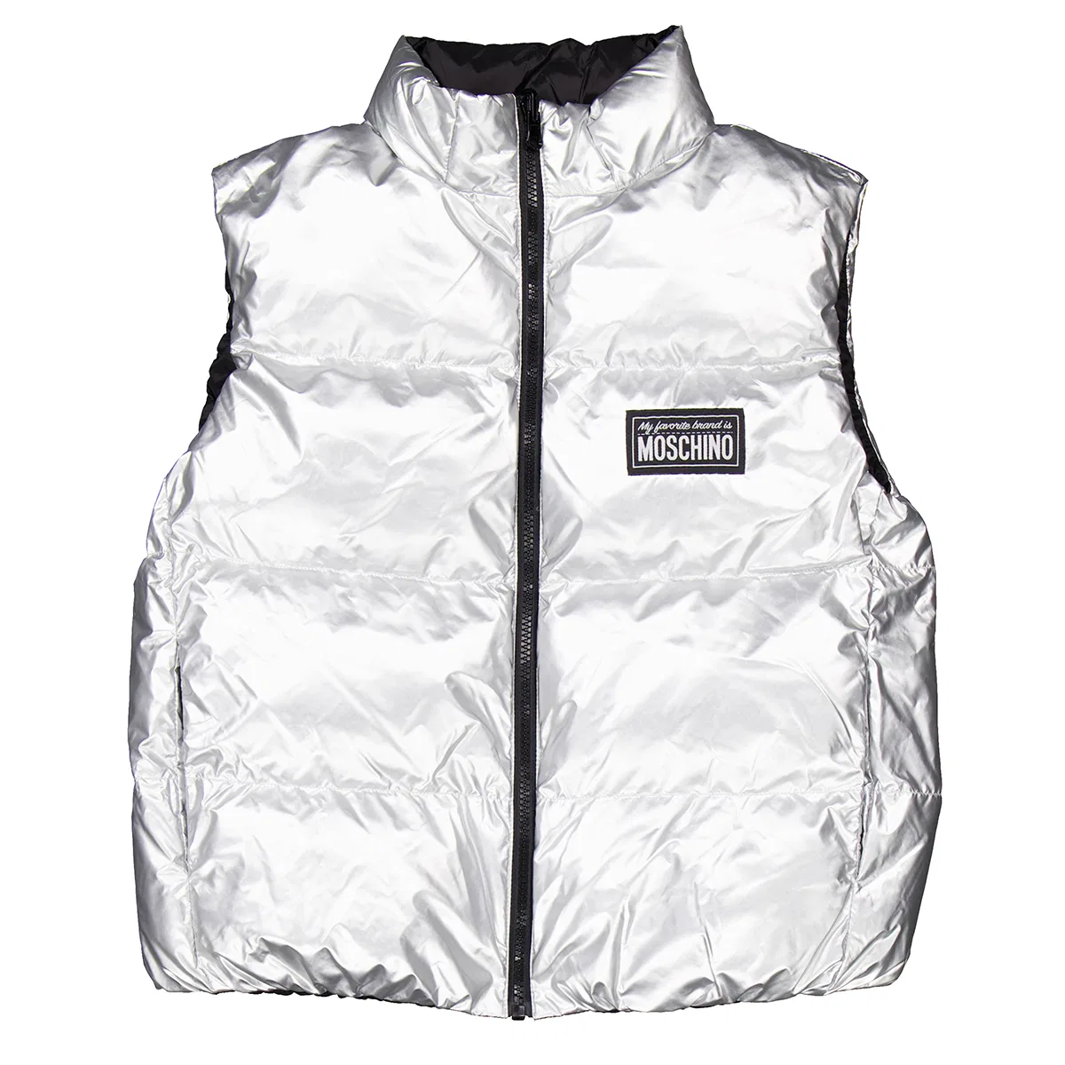 Жилет с логотипом и высоким воротником Boys Logo-Applique High Neck Vest Moschino, Silver — фото 3