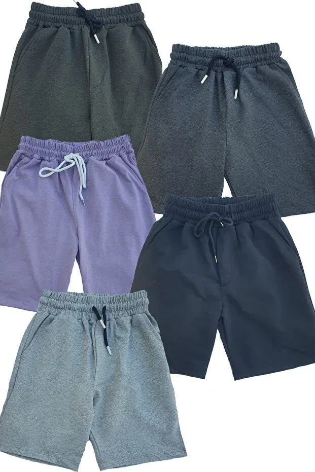 Детский комплект шорт для мальчиков хлопковый 5-Piece boys girls shorts set cotton shorts 5 6 7 8 9 10 11 12 13 14 years Makiteks, Haki-Antrasite-Lila-Siyah-Gri