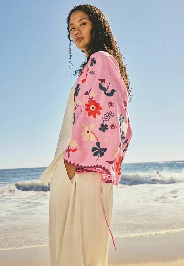 Куртка с цветочным узором Tie Front Jacket Next, pink embroidered floral, розовый