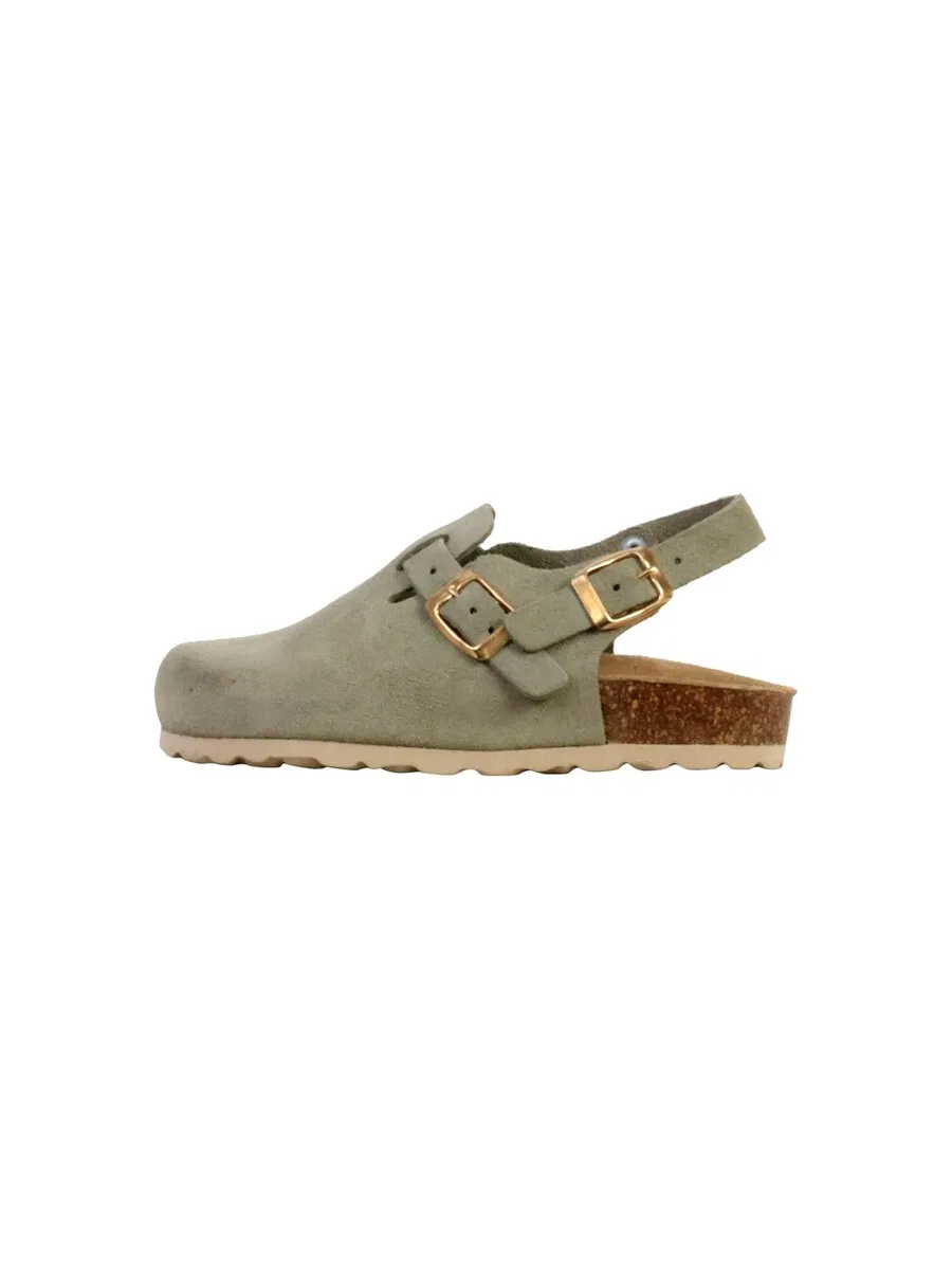 Тапочки The Divine Factory 'Kinder-Pantolette aus Leder Noga Boreali BS Edge' зеленого цвета