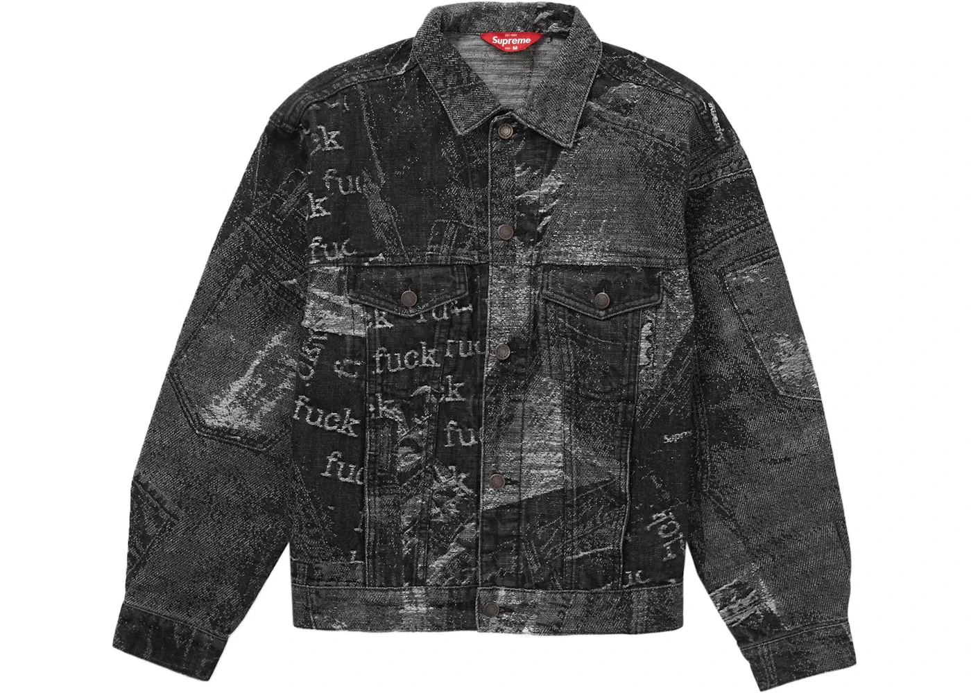 Мужская джинсовая куртка с жаккардовым принтом Supreme Archive Denim Jacquard Trucker Jacket, Black
