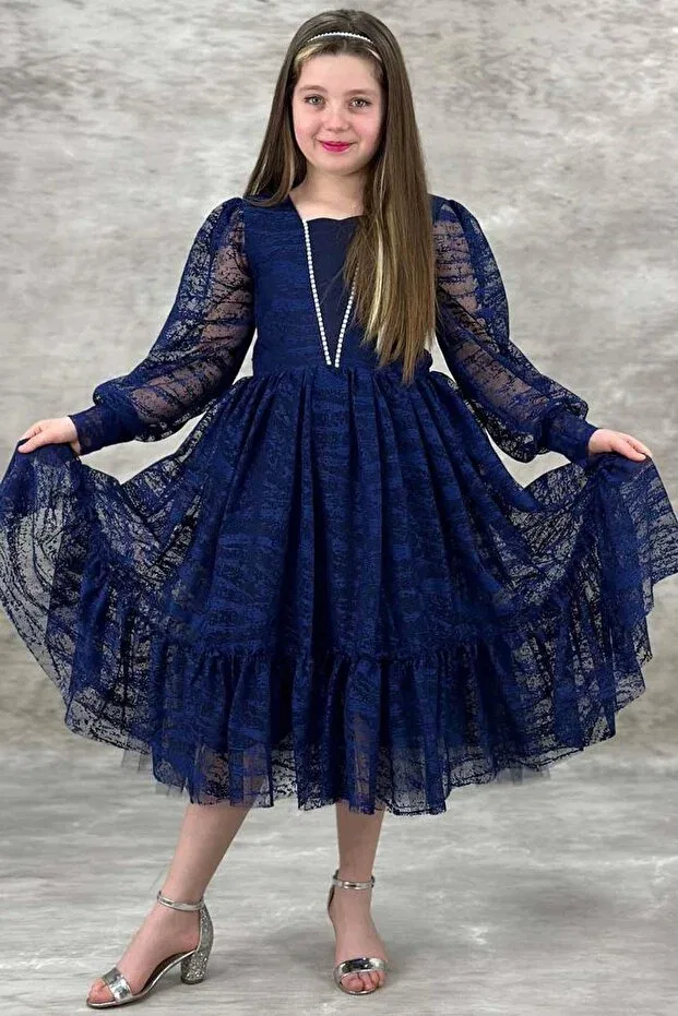 Детское платье для девочек кружевное Riccotarz, Navy Blue