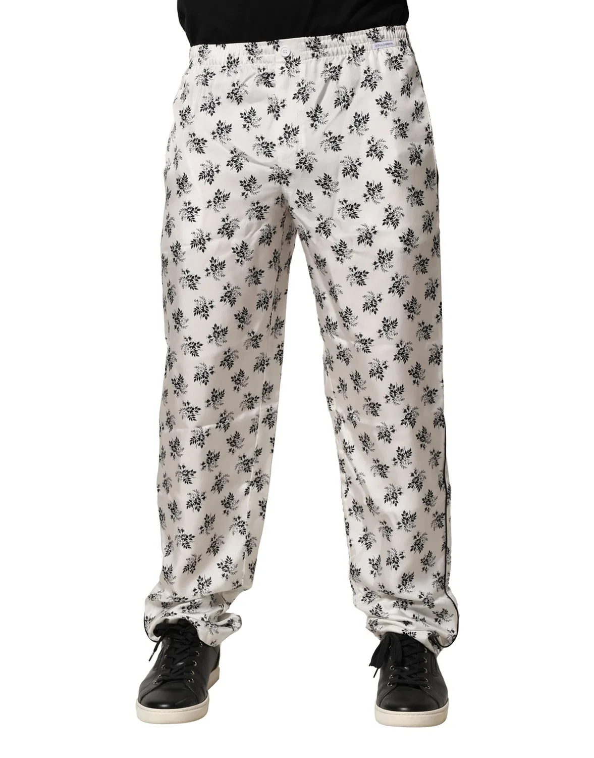 Мужские брюки для отдыха с цветочным принтом из шелка White Floral Silk Casual Lounge Pants Dolce & Gabbana, White