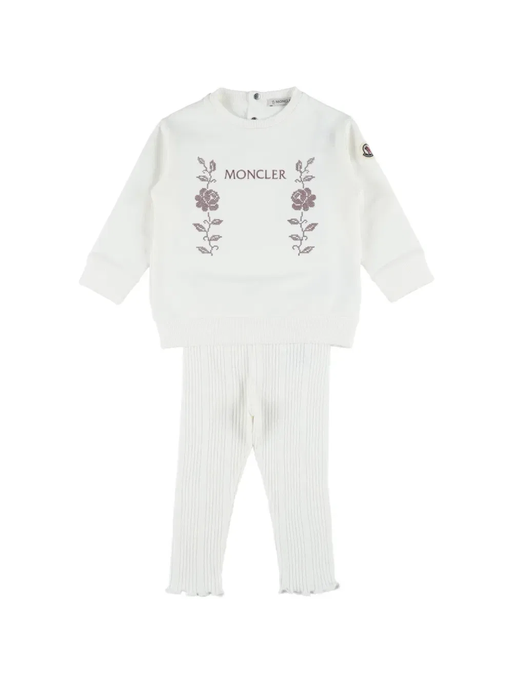 Комбинезон в рубчик с цветочным принтом Moncler Enfant, белый