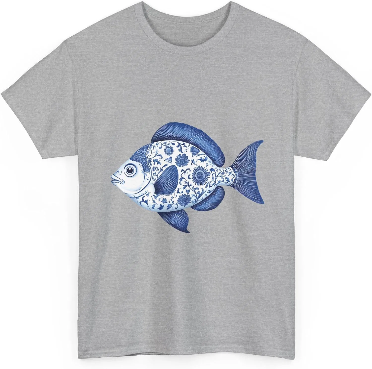 Футболка с рисунком Blue Fish Gildan 5000, Sport Grey