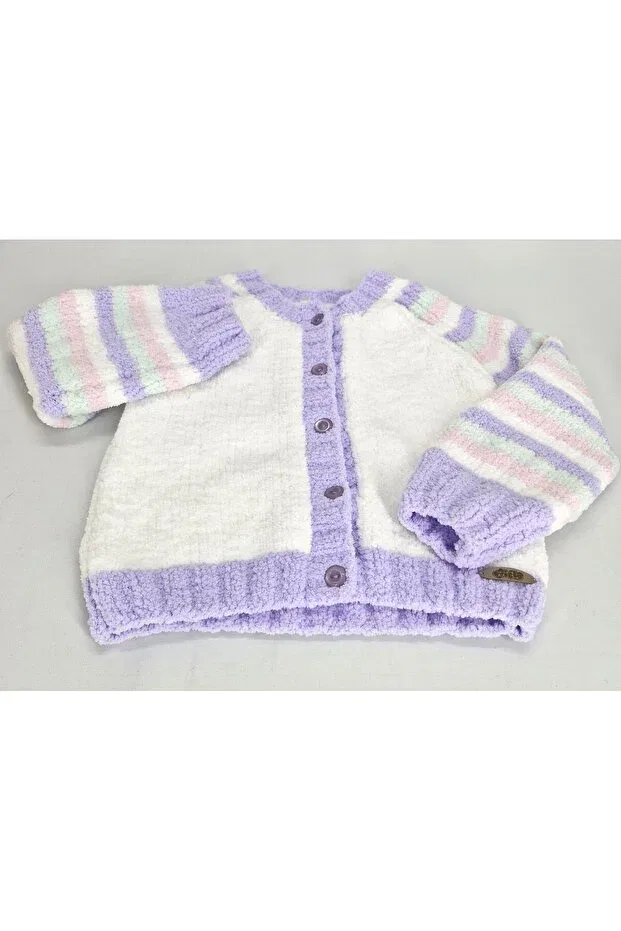 Детский кардиган для девочек хлопковый Hand Knitted Soft Plush Evitle, White-Lilac — фото 2