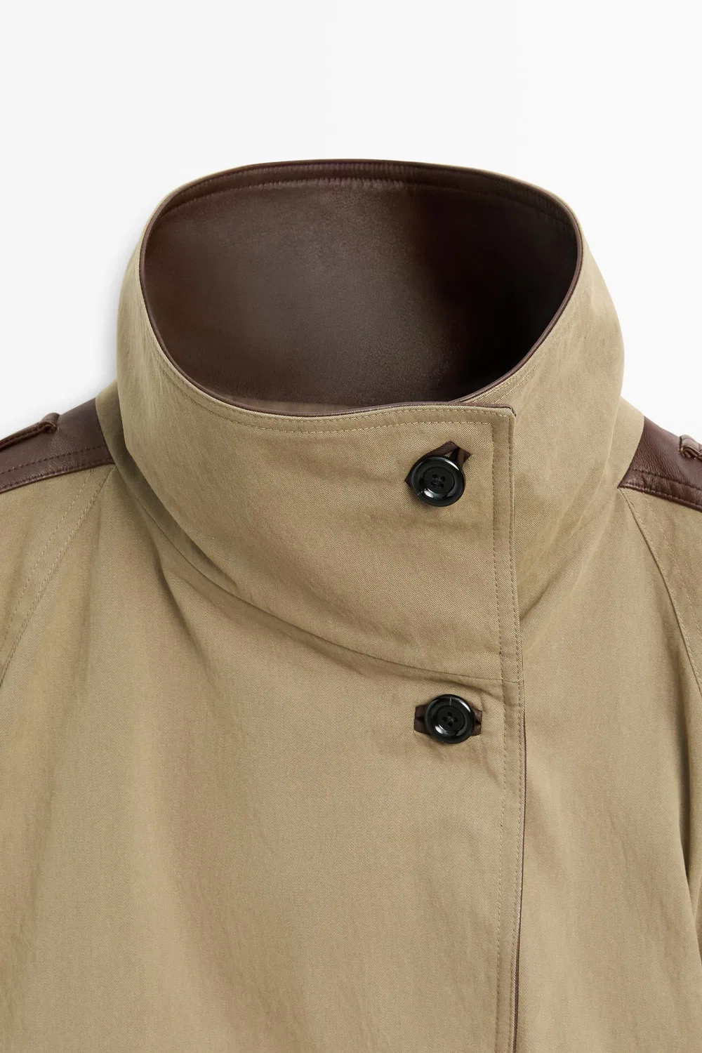 Куртка из комбинированной кожи Massimo Dutti, укороченная куртка, серовато-зеленый — фото 4