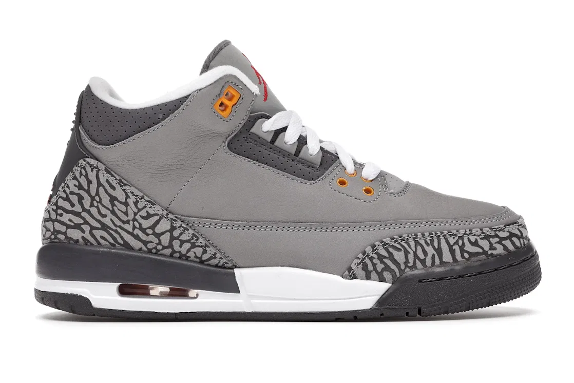 Детские кроссовки Lifestyle с принтом Jordan 3 Retro Jordan, Silver/Sport Red-Light Graphite-Orange Peel
