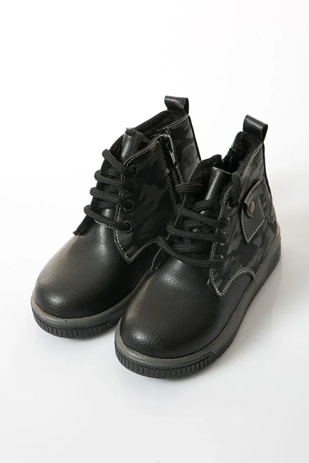 Детские ботинки для девочек на шнуровке Shoes Time, Black — фото 2